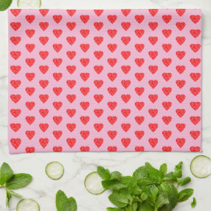 Pink and Red Hearts Pattern  Tea Towel