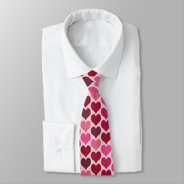 Pink and Red Hearts Pattern Tie (Tied)