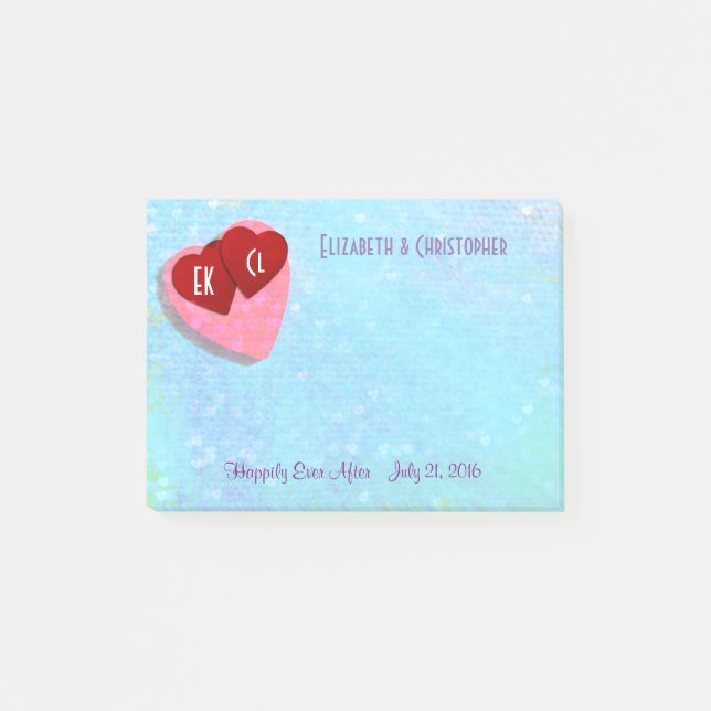 Pink and Red hearts Personalised Wedding Post-it Notes (Front)