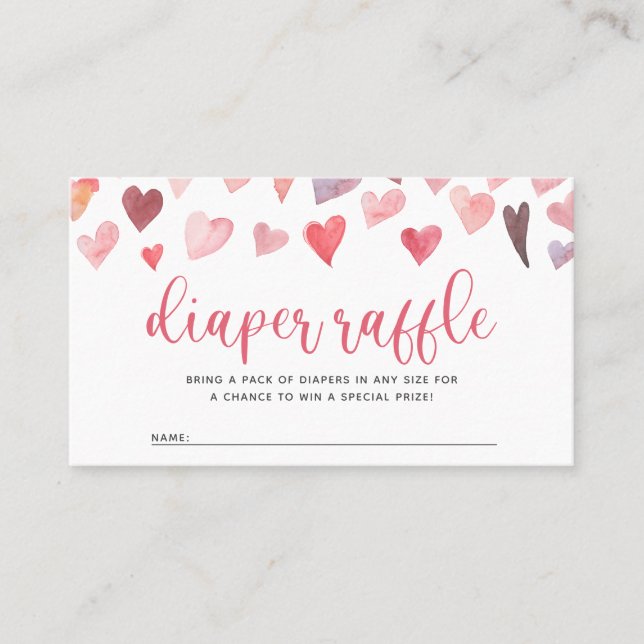 Pink and Red Hearts Valentines Baby Diaper Raffle Place Card (Front)