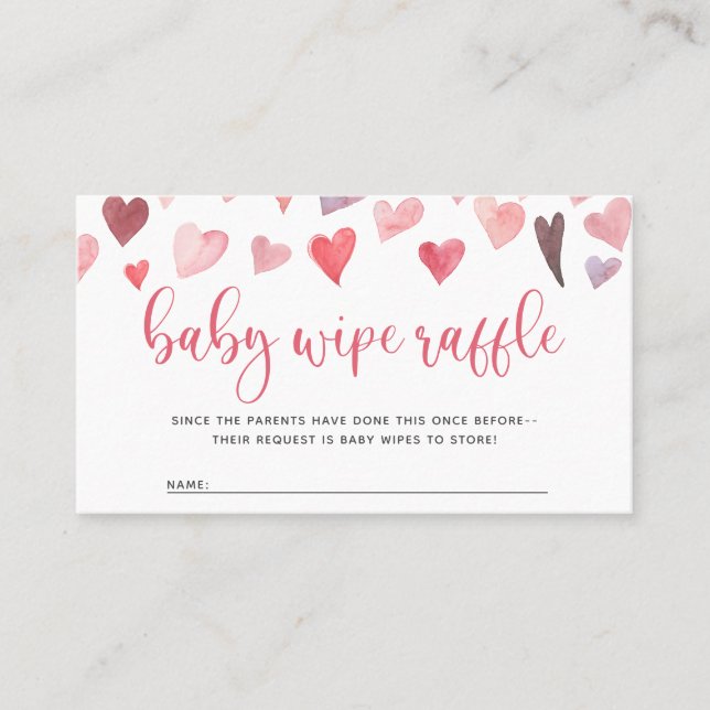 Pink and Red Hearts Valentines Baby Wipe Raffle Place Card (Front)