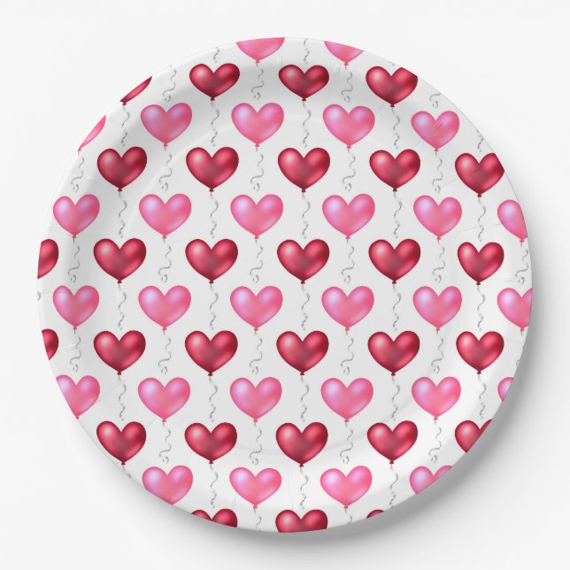 Pink and Red Hearts Valentine's Day Love Paper Plate (Front)