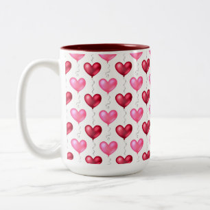 Pink and Red Hearts Valentine's Day Love  Two-Tone Coffee Mug