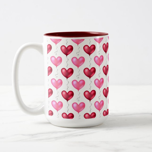 Pink and Red Hearts Valentine's Day Love  Two-Tone Coffee Mug (Left)