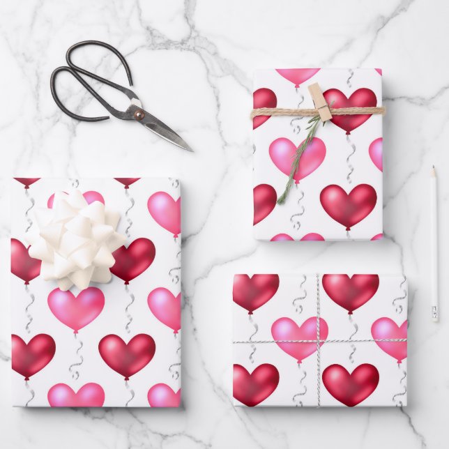 Pink and Red Hearts Valentine's Day Wedding Wrapping Paper Sheet (Front)