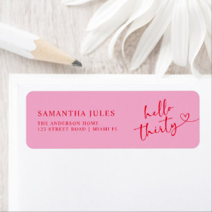 Pink and Red Hello 30th Birthday Return Address