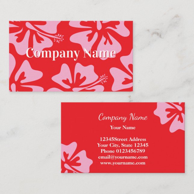 Pink and red Hibiscus flower modern floral Business Card (Front/Back)