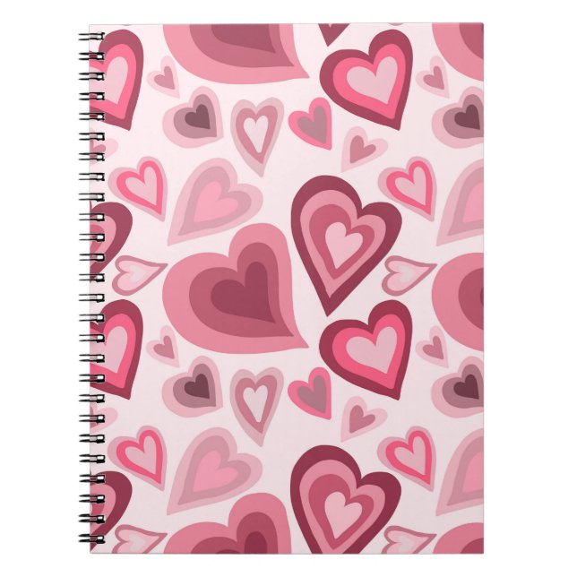 Pink and Red Layered Heart Pattern Notebook (Front)