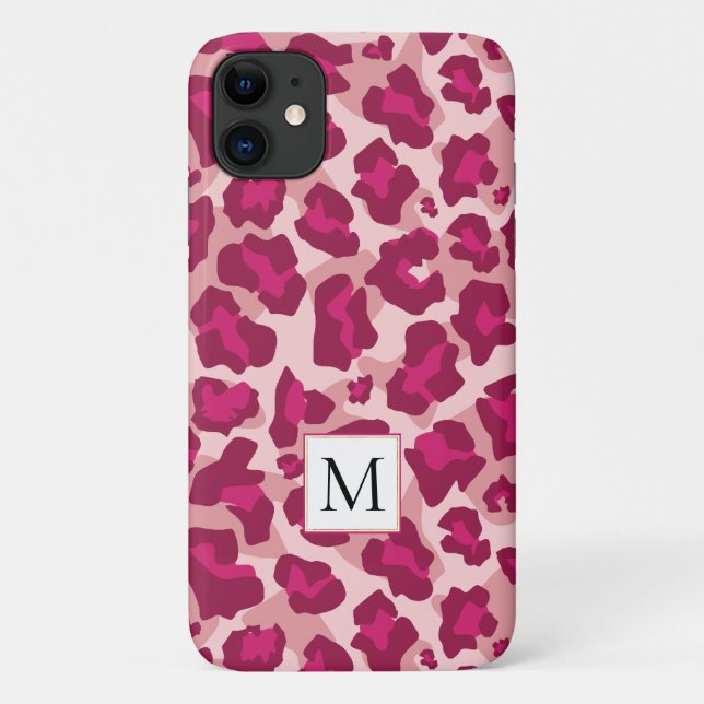 Pink and red leopard animal print and monogram Case-Mate iPhone case (Back)