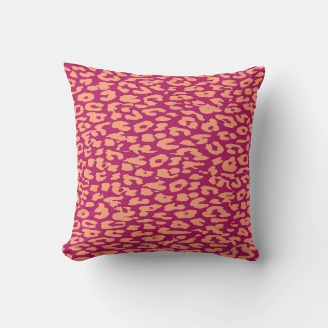 Pink and Red Leopard Print Skin Fur Cushion (Front)