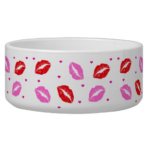Pink and Red Lips and Hearts Pet Bowl SM / LG