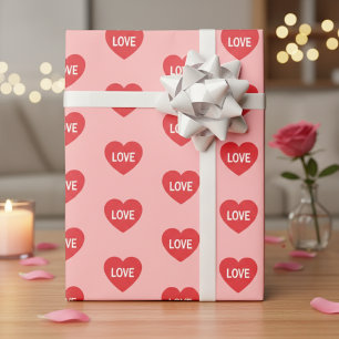 Pink And Red Love Hearts Patterned Wrapping Paper
