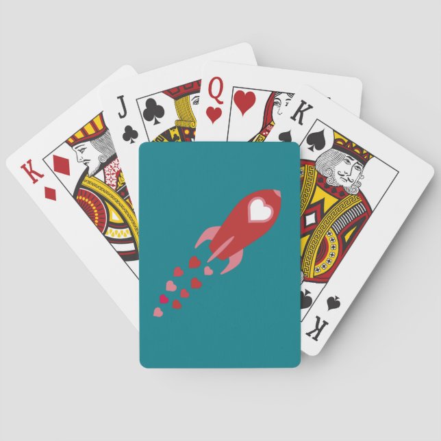 Pink and Red Love Space Ship Playing Cards (Back)