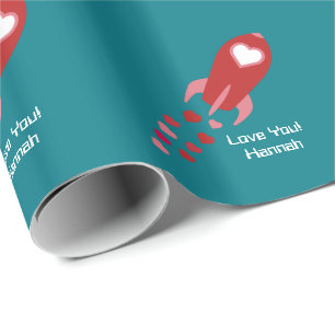 Pink and Red Love Space Ship Wrapping Paper