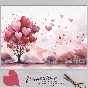 Pink and  Red Love's Embrace Heart Balloon Tree  Tissue Paper