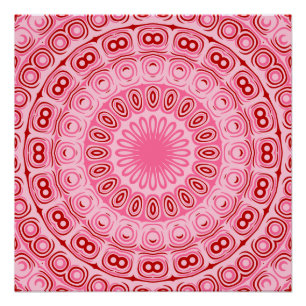 Pink and Red Mandala Kaleidoscope Medallion Flower Poster