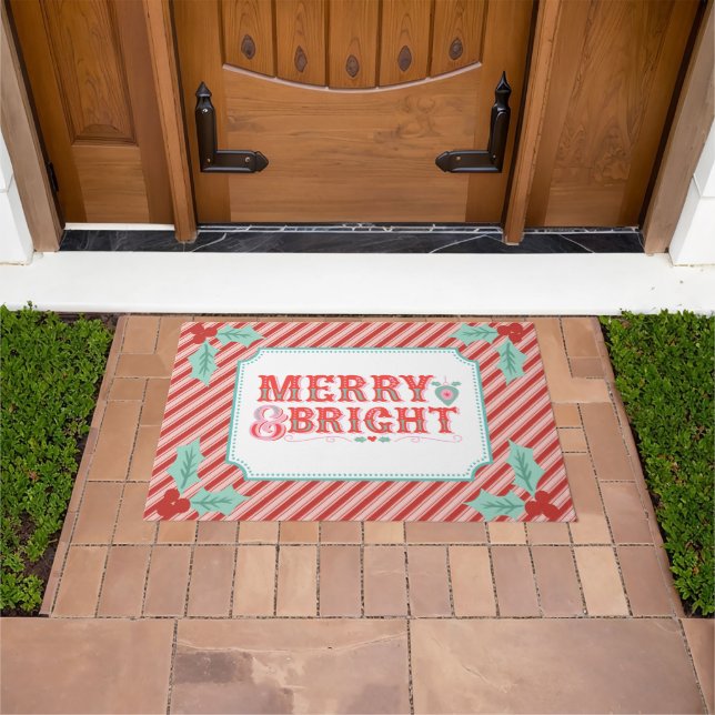 Pink and Red Merry & Bright Holiday Door Mat (Outdoor)