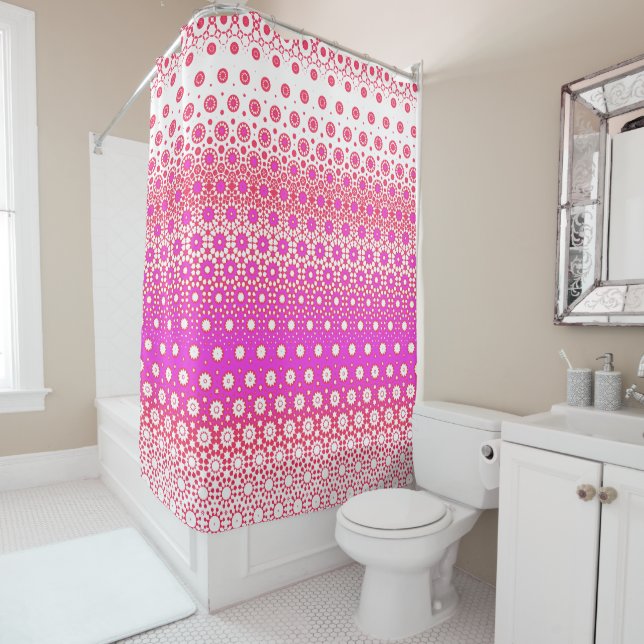 Pink and Red Mosaic Shower Curtain (In Situ)