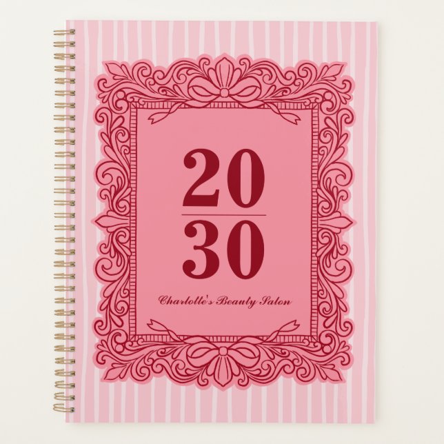 Pink and Red Ornate Bow Frame Year Planner (Front)