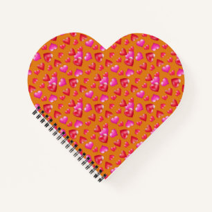 Pink and Red Painted Hearts on Gold Valentine Notebook