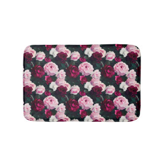 Pink and Red Painted Roses Bath Mat