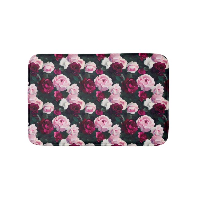 Pink and Red Painted Roses Bath Mat (Front)