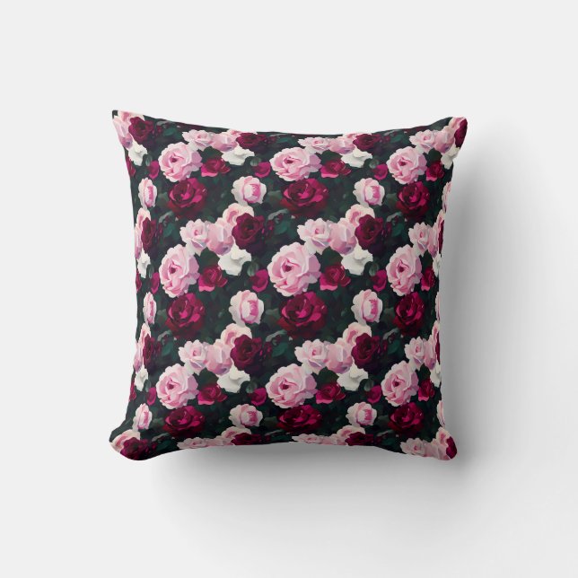 Pink and Red Painted Roses Cushion (Front)