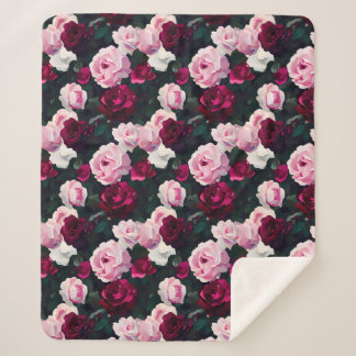 Pink and Red Painted Roses Sherpa Blanket