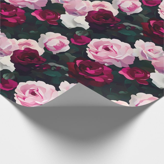 Pink and Red Painted Roses Wrapping Paper (Corner)