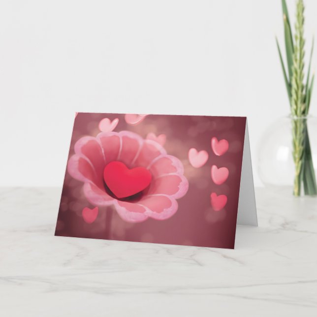 Pink and Red Paper Flower "Happy Valentine's Day!" Card (Front)
