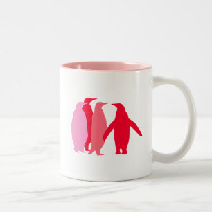 Pink and Red Penguins Two-Tone Coffee Mug