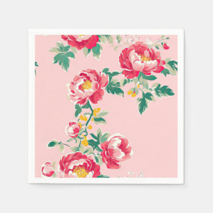 Pink and Red Peony Chinoiserie Floral Napkin