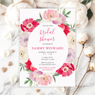 Pink and Red Peony Flowers Bridal Shower Invitation