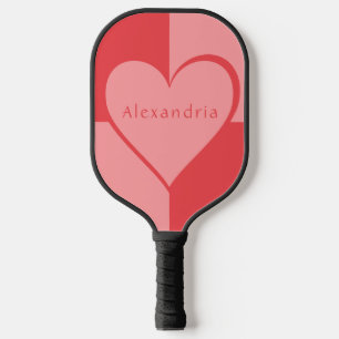 Pink and Red Personalised Heart Pickleball Paddle