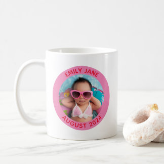 Pink and Red Personalised Round Family Photo Coffee Mug