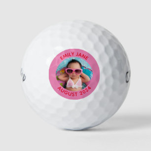 Pink and Red Personalised Round Family Photo Golf Balls