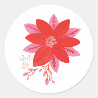 Pink and Red Poinsettia Flower Classic Round Sticker