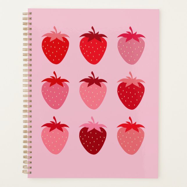 Pink And Red Preppy Aesthetic Strawberries Planner (Front)