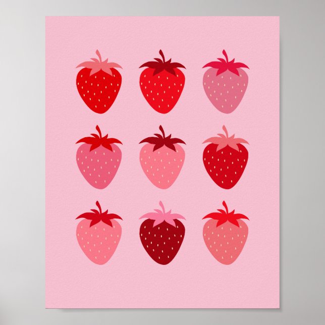 Pink And Red Preppy Aesthetic Strawberries Poster (Front)