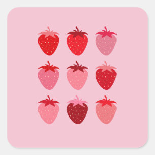 Pink And Red Preppy Aesthetic Strawberries Square Sticker