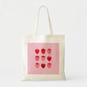 Pink And Red Preppy Aesthetic Strawberries Tote Bag