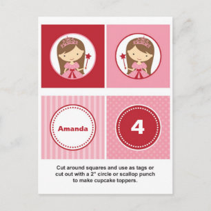 Pink and Red Princess Cupcake Toppers Postcard