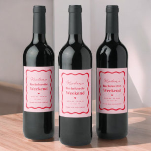 Pink and Red Retro Bachelorette Party Favours Wine Label