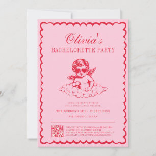 Pink and Red Retro Cherub Bachelorette Party Invitation