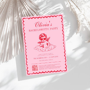 Pink and Red Retro Cherub Bachelorette Party Invitation