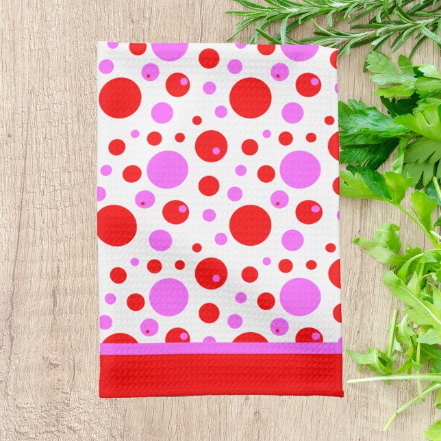 Pink and Red Retro Circles and Polka Dots Tea Towel (Creator Uploaded)