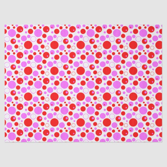 Pink and Red Retro Circles and Polka Dots Tissue Paper (Front)