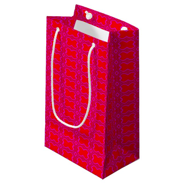Pink and red retro patterned small gift bag (Front Angled)