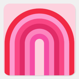 Pink And Red Retro Rainbow Square Sticker