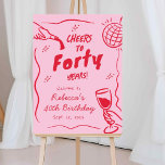 Pink and Red Retro Vintage Cheers Welcome Sign<br><div class="desc">Pink and Red Retro Vintage Cheers Welcome Sign,  Pink and Retro Vintage Cheers 40th Birthday Welcome Sign,  Adult 40th Birthday Sign</div>
